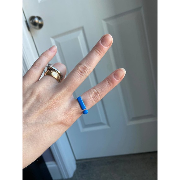 Blue chunky square disconnected bar ring, size 6.5, NEW - Picture 3 of 10